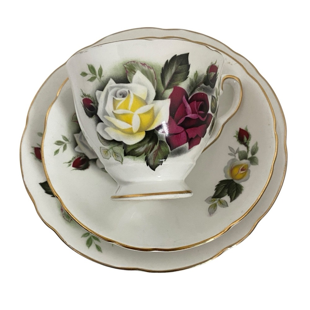 Royal Stafford Roses Tea Cup Saucer Salad Plate Floral Bone‎ China England
